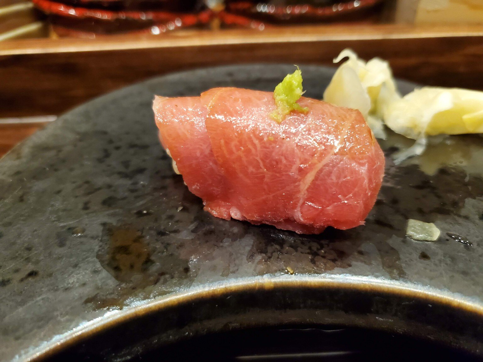 Tuna nigiri prepared for the Sushi Jin omakase