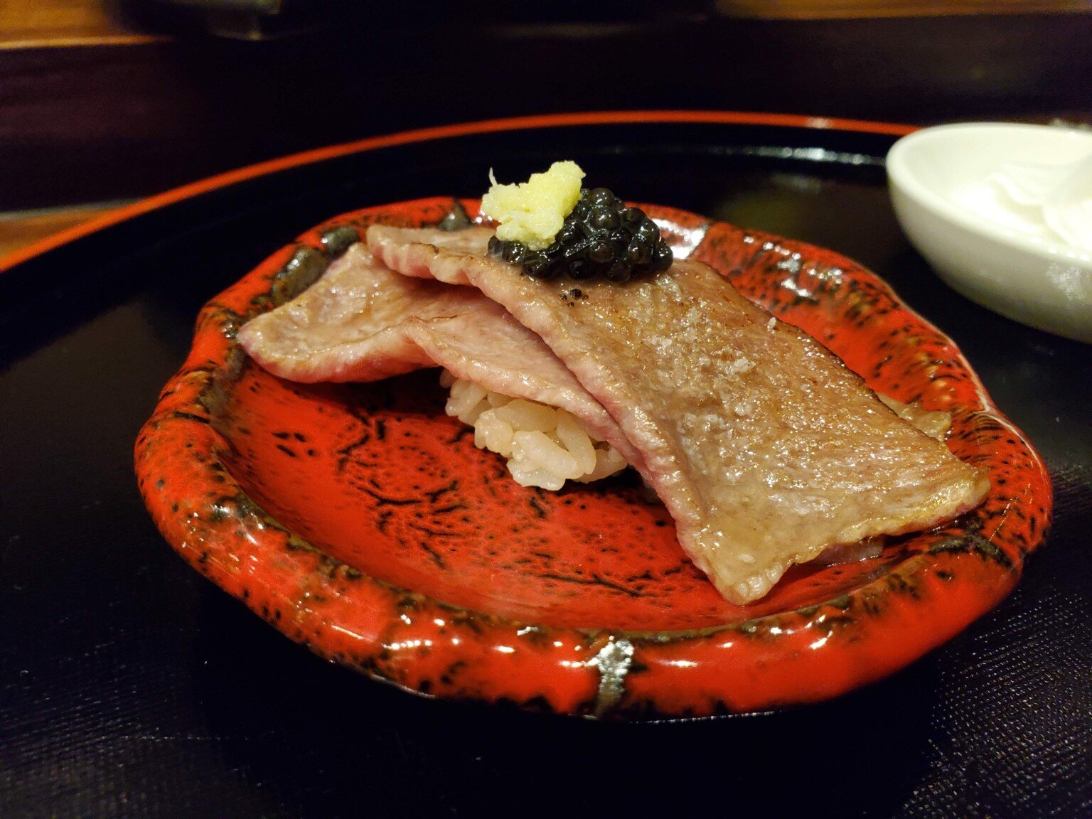 Lightly seared nigiri with fresh wasabi